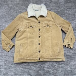 Mumu Blue Jacket Womens XL Tan Dijon Corduroy Sherpa Lined Trucker Coat